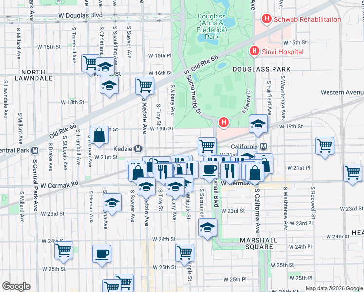 map of restaurants, bars, coffee shops, grocery stores, and more near 3045 West Cullerton Street in Chicago