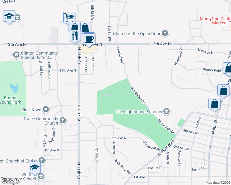 map of restaurants, bars, coffee shops, grocery stores, and more near 1000 9th Avenue North in Clinton
