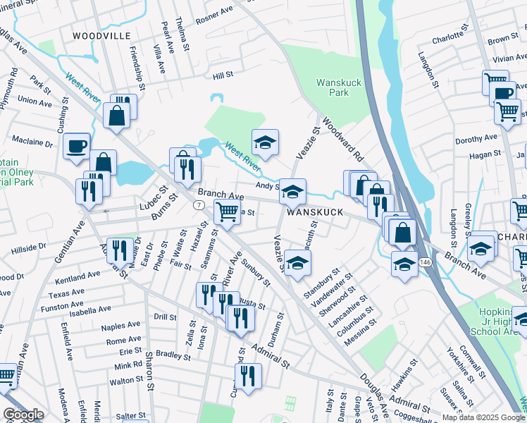 map of restaurants, bars, coffee shops, grocery stores, and more near 31 Henrietta Street in Providence
