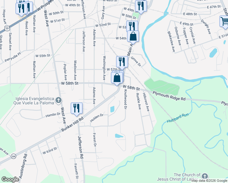 map of restaurants, bars, coffee shops, grocery stores, and more near 511 Bunker Hill Road in Ashtabula