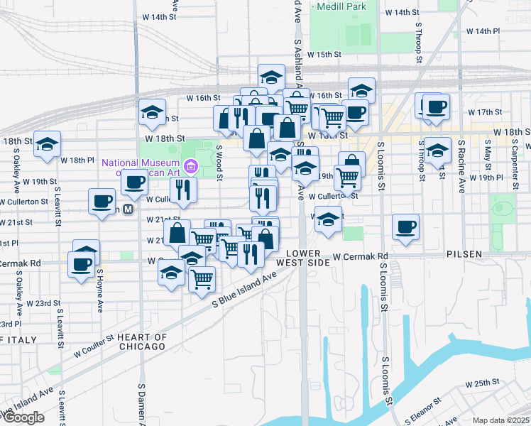 map of restaurants, bars, coffee shops, grocery stores, and more near in Chicago