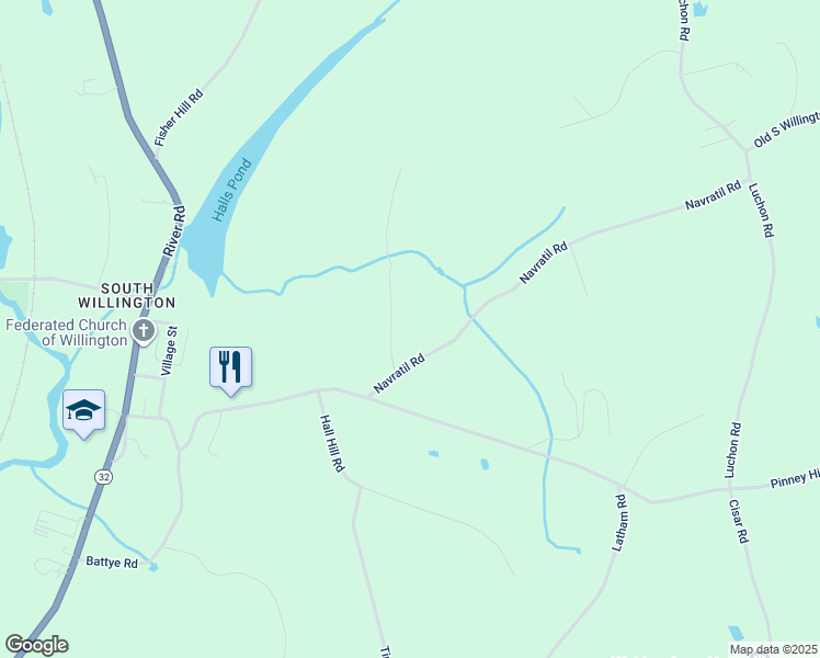 map of restaurants, bars, coffee shops, grocery stores, and more near 82 Navratil Road in Willington