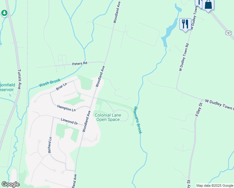 map of restaurants, bars, coffee shops, grocery stores, and more near 8 Brighton Park Way in Bloomfield