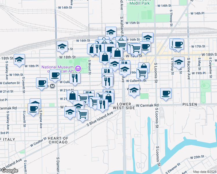 map of restaurants, bars, coffee shops, grocery stores, and more near in Chicago