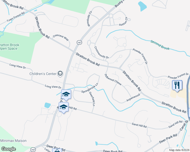 map of restaurants, bars, coffee shops, grocery stores, and more near 11 Pettibone Drive in Simsbury