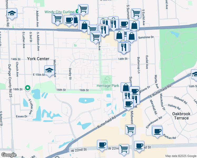 map of restaurants, bars, coffee shops, grocery stores, and more near 1S292 Ardmore Avenue in Villa Park
