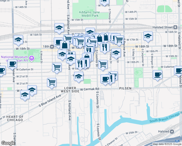 map of restaurants, bars, coffee shops, grocery stores, and more near in Chicago