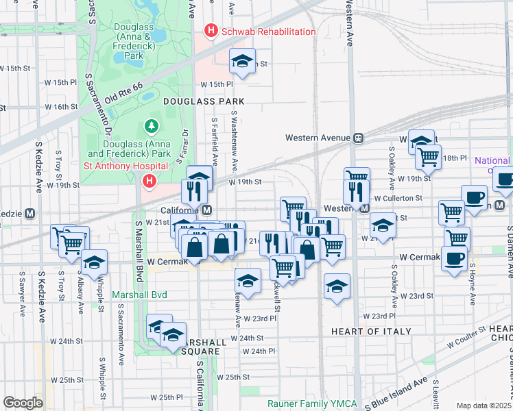 map of restaurants, bars, coffee shops, grocery stores, and more near 2621 West Cullerton Street in Chicago