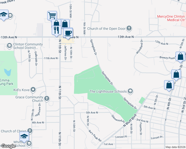 map of restaurants, bars, coffee shops, grocery stores, and more near 700-794 Springdale Drive in Clinton