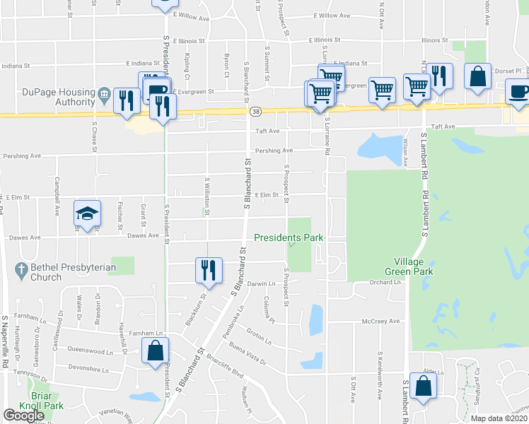 map of restaurants, bars, coffee shops, grocery stores, and more near 1421 Coolidge Avenue in Wheaton