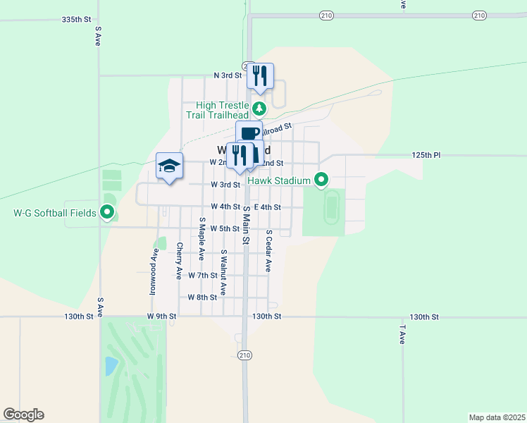 map of restaurants, bars, coffee shops, grocery stores, and more near 400 Cedar Avenue in Woodward