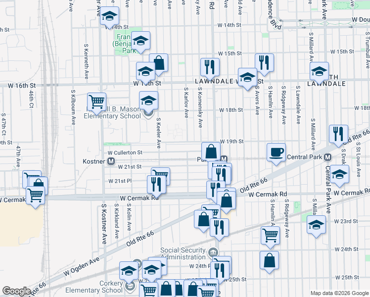 map of restaurants, bars, coffee shops, grocery stores, and more near 4100 West Cullerton Street in Chicago