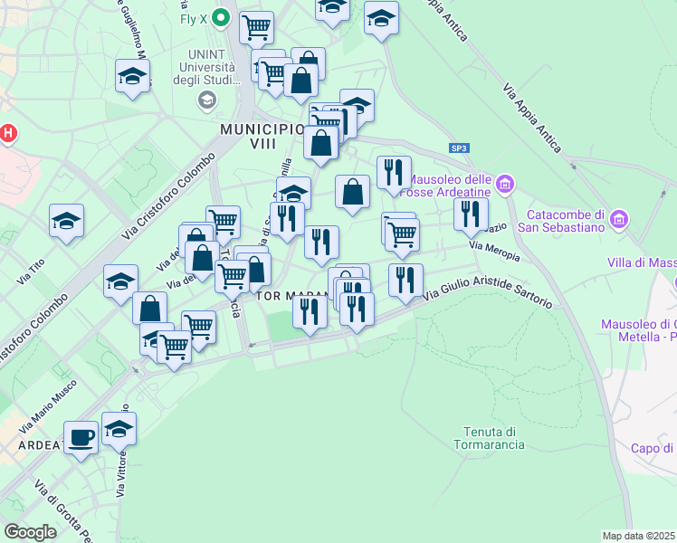 map of restaurants, bars, coffee shops, grocery stores, and more near 40 Via Giuseppe Cerbara in Roma