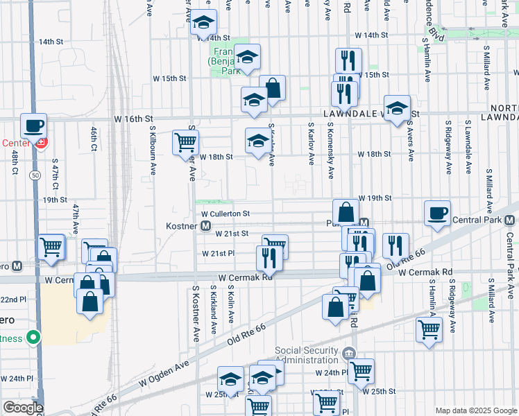map of restaurants, bars, coffee shops, grocery stores, and more near 4218 West Cullerton Street in Chicago