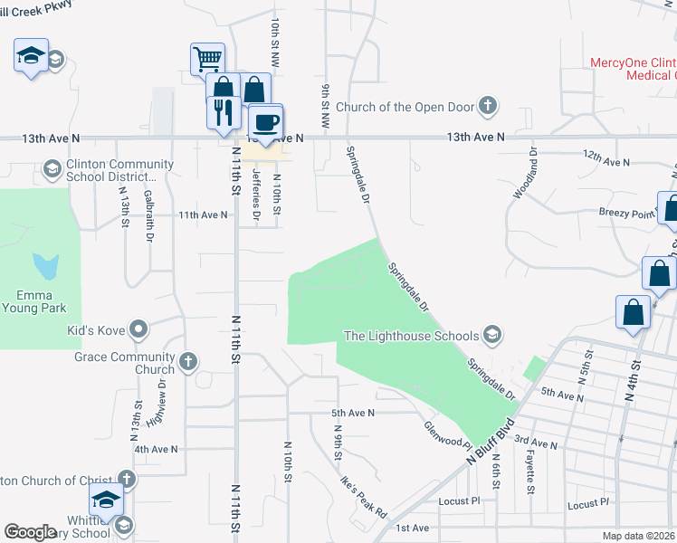 map of restaurants, bars, coffee shops, grocery stores, and more near 1000 9th Avenue North in Clinton