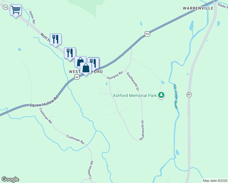 map of restaurants, bars, coffee shops, grocery stores, and more near 31 Southworth Drive in Ashford