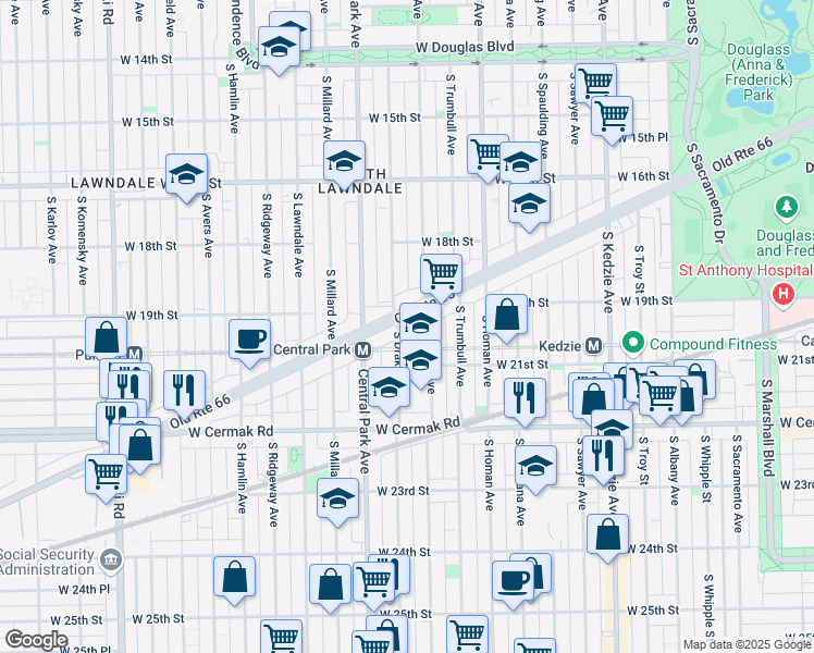 map of restaurants, bars, coffee shops, grocery stores, and more near in Chicago