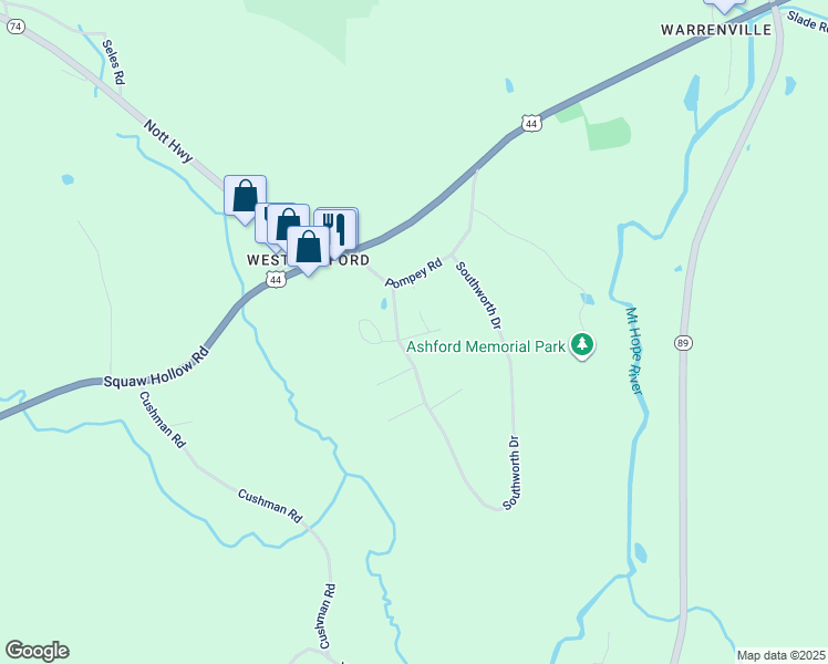 map of restaurants, bars, coffee shops, grocery stores, and more near 31 Southworth Drive in Ashford