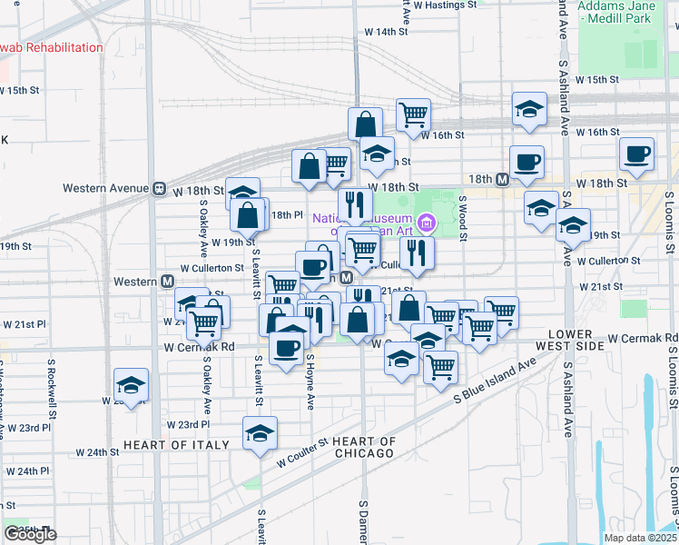 map of restaurants, bars, coffee shops, grocery stores, and more near in Chicago
