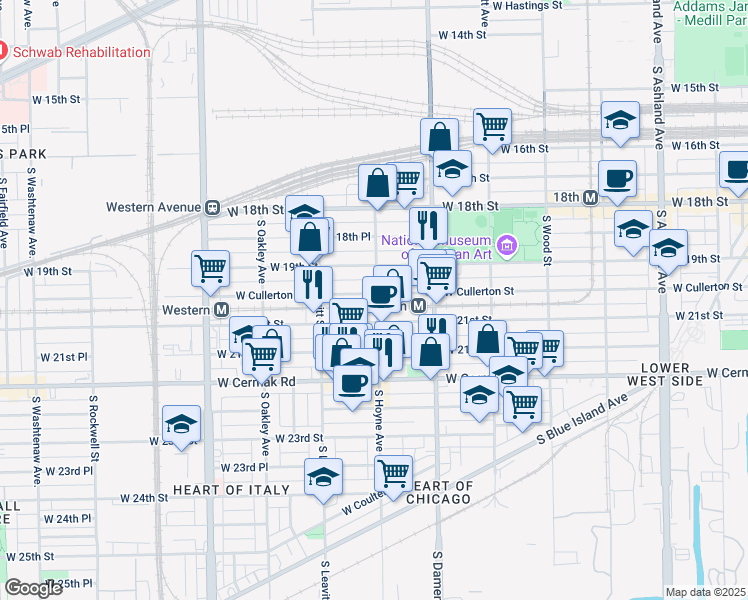 map of restaurants, bars, coffee shops, grocery stores, and more near in Chicago