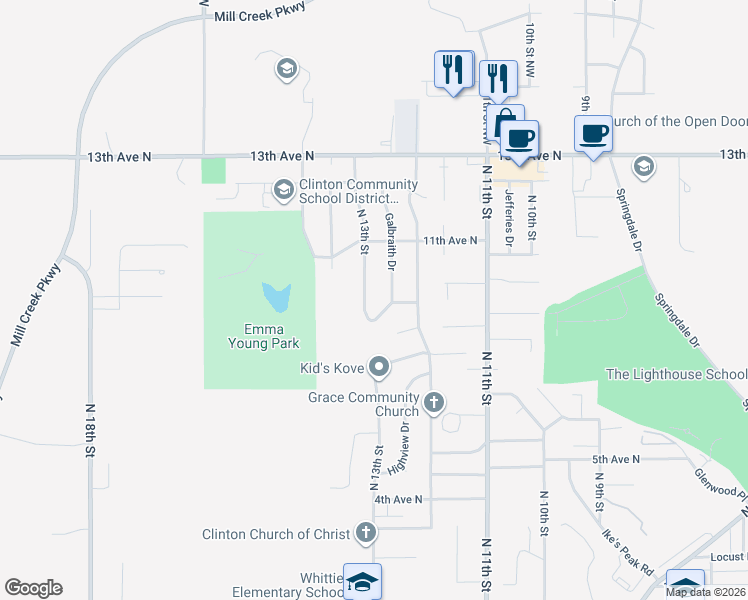 map of restaurants, bars, coffee shops, grocery stores, and more near 1214-1234 10th Ave N in Clinton