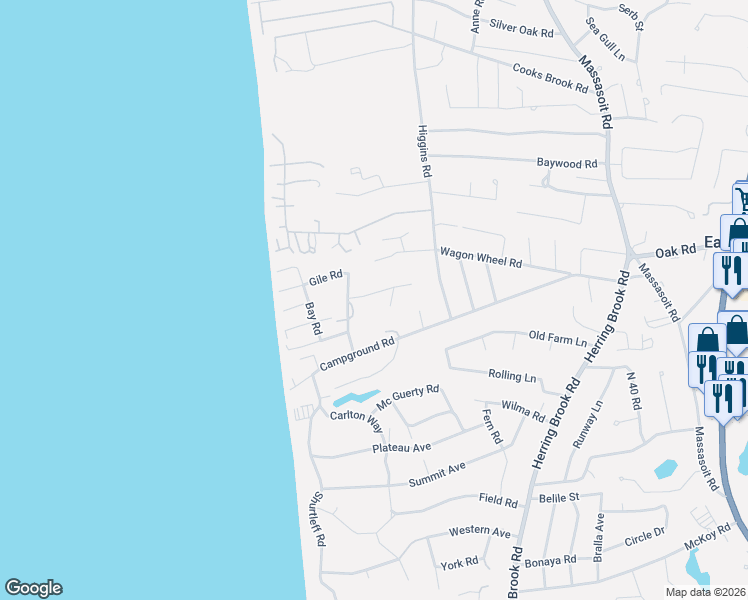 map of restaurants, bars, coffee shops, grocery stores, and more near 20 Russell Avenue in Eastham