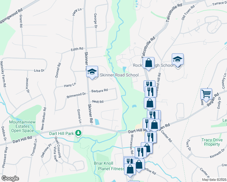 map of restaurants, bars, coffee shops, grocery stores, and more near 50 Barbara Road in Vernon