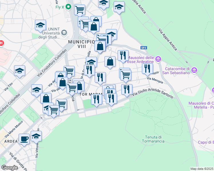 map of restaurants, bars, coffee shops, grocery stores, and more near 40 Via Giuseppe Cerbara in Rome