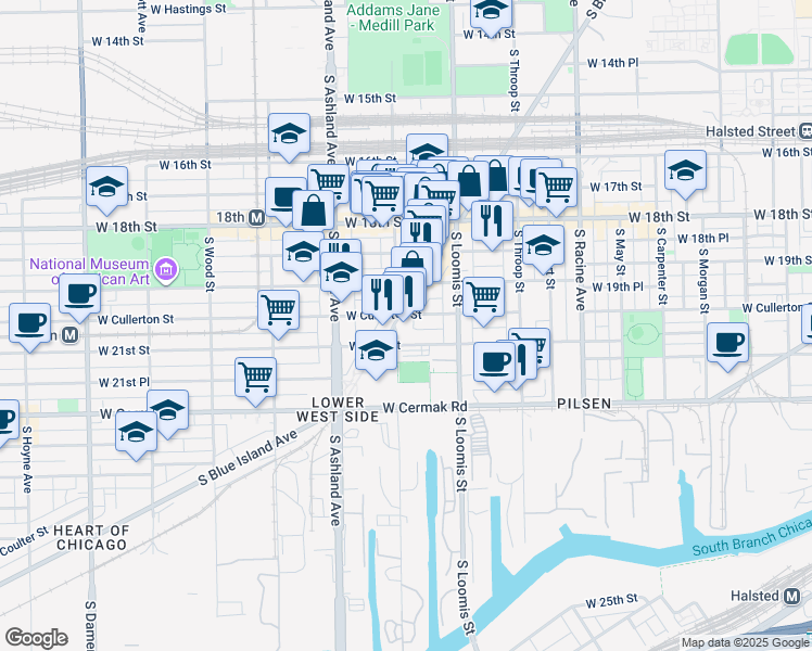 map of restaurants, bars, coffee shops, grocery stores, and more near in Chicago