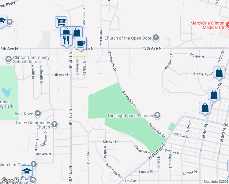 map of restaurants, bars, coffee shops, grocery stores, and more near 700-794 Springdale Drive in Clinton