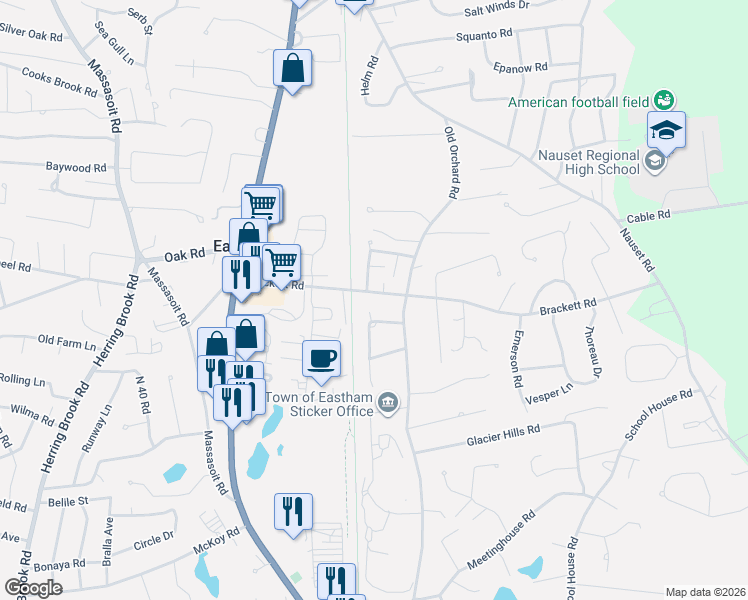 map of restaurants, bars, coffee shops, grocery stores, and more near 20 Orchard Drive in Eastham