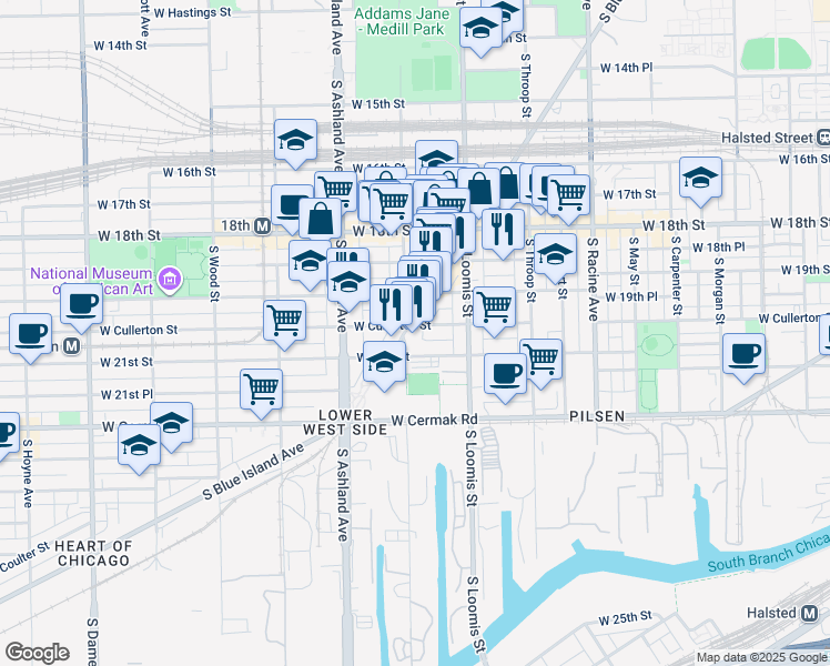 map of restaurants, bars, coffee shops, grocery stores, and more near in Chicago