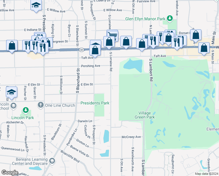 map of restaurants, bars, coffee shops, grocery stores, and more near 1701 Coolidge Avenue in Wheaton