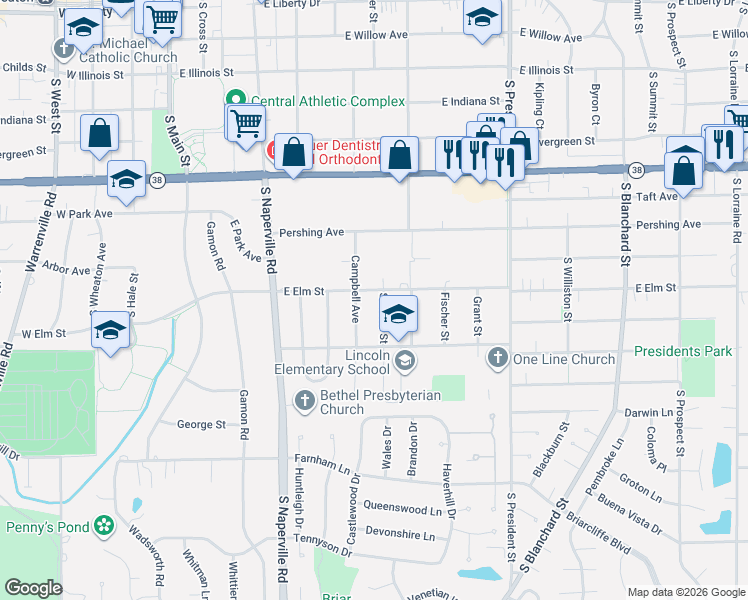 map of restaurants, bars, coffee shops, grocery stores, and more near 1114 Sumner Street in Wheaton