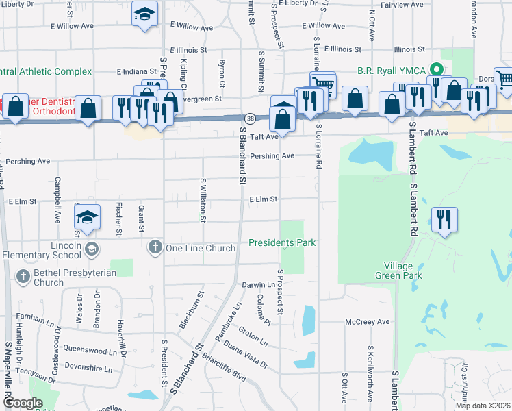 map of restaurants, bars, coffee shops, grocery stores, and more near 1421 Coolidge Avenue in Wheaton