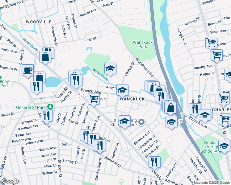 map of restaurants, bars, coffee shops, grocery stores, and more near in Providence