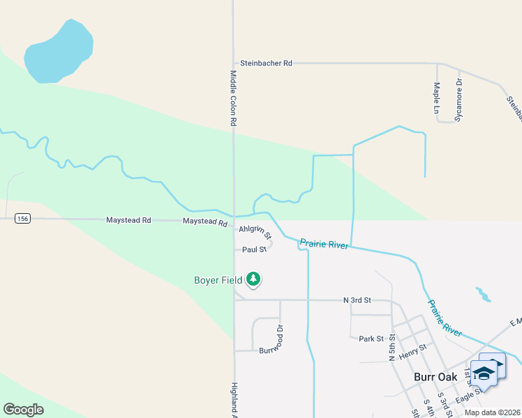map of restaurants, bars, coffee shops, grocery stores, and more near 137 Ahlgrim Street in Burr Oak