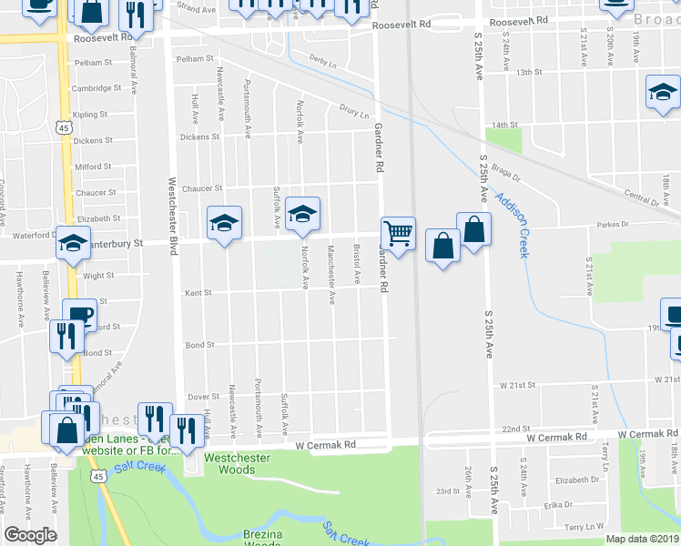 map of restaurants, bars, coffee shops, grocery stores, and more near 9900-9930 Kent Street in Westchester