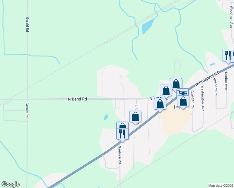 map of restaurants, bars, coffee shops, grocery stores, and more near 3000 North Bend Road in Ashtabula