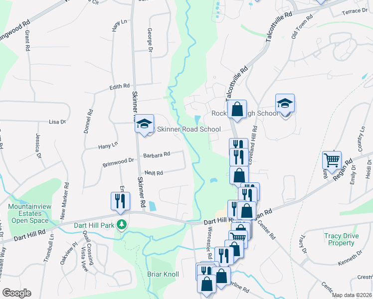 map of restaurants, bars, coffee shops, grocery stores, and more near 50 Barbara Road in Vernon