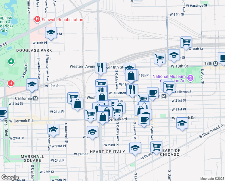 map of restaurants, bars, coffee shops, grocery stores, and more near in Chicago