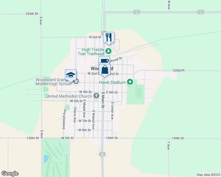map of restaurants, bars, coffee shops, grocery stores, and more near 400 Cedar Avenue in Woodward