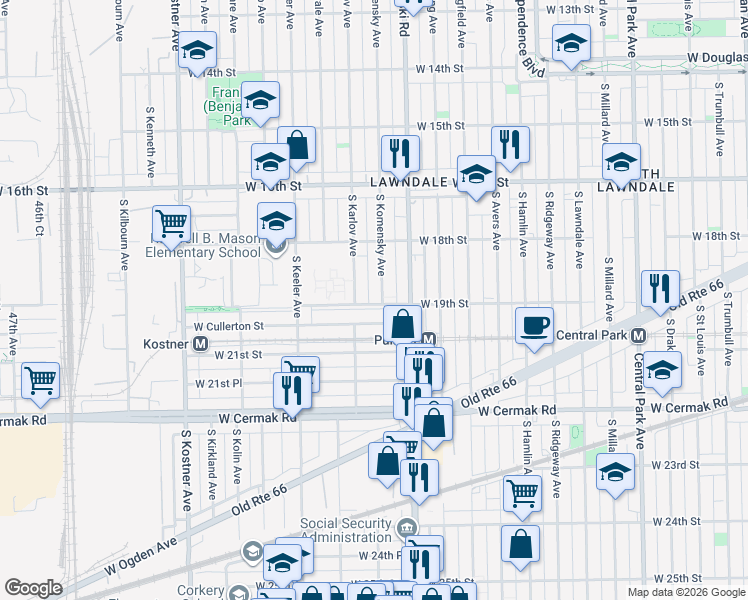 map of restaurants, bars, coffee shops, grocery stores, and more near 4030 West Cullerton Street in Chicago