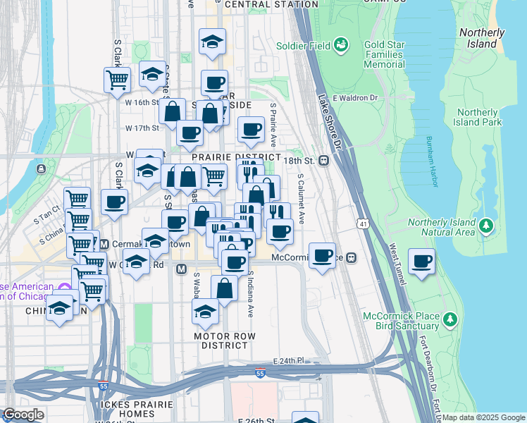 map of restaurants, bars, coffee shops, grocery stores, and more near in Chicago