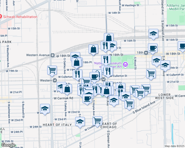 map of restaurants, bars, coffee shops, grocery stores, and more near in Chicago