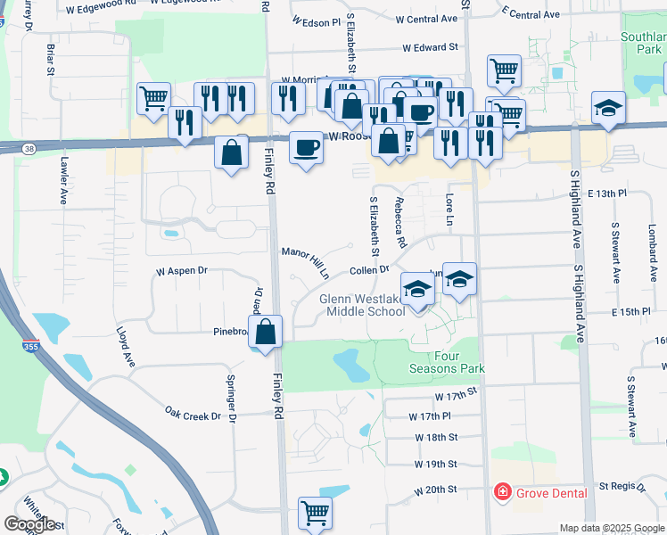map of restaurants, bars, coffee shops, grocery stores, and more near 409 Collen Drive in Lombard