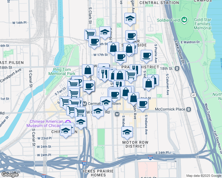 map of restaurants, bars, coffee shops, grocery stores, and more near in Chicago