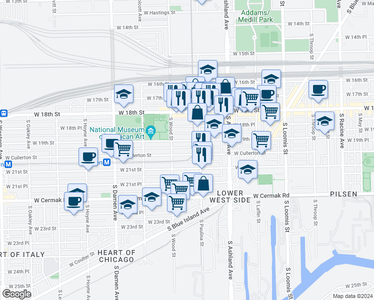 map of restaurants, bars, coffee shops, grocery stores, and more near in Chicago