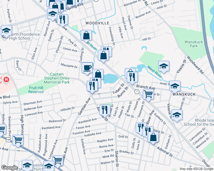 map of restaurants, bars, coffee shops, grocery stores, and more near 60 Joseph Street in Providence