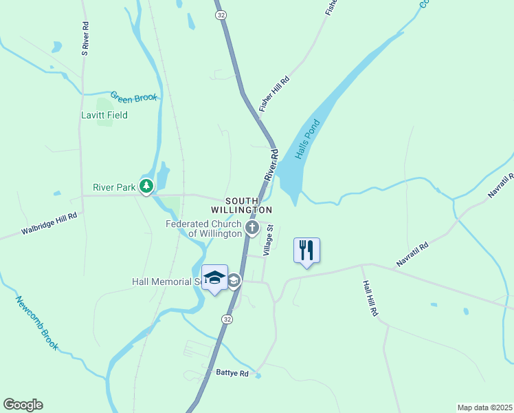 map of restaurants, bars, coffee shops, grocery stores, and more near 148 River Road in Willington
